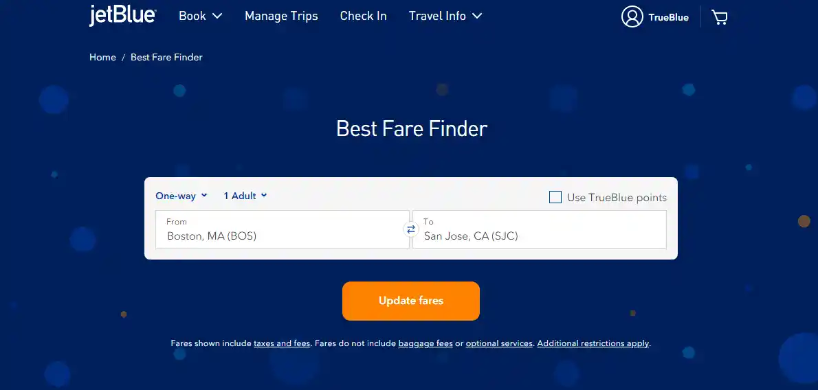 Jetblue best shop fare finder
